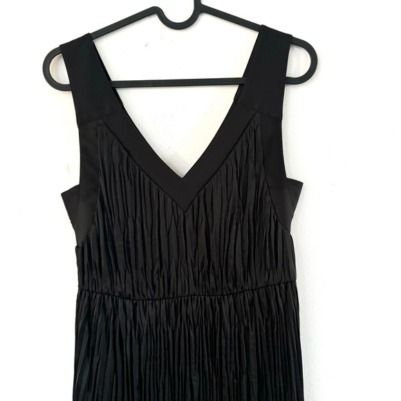 ALL SAINTS black pleated v neck dress black satin size SMALL - Picture 5 of 13